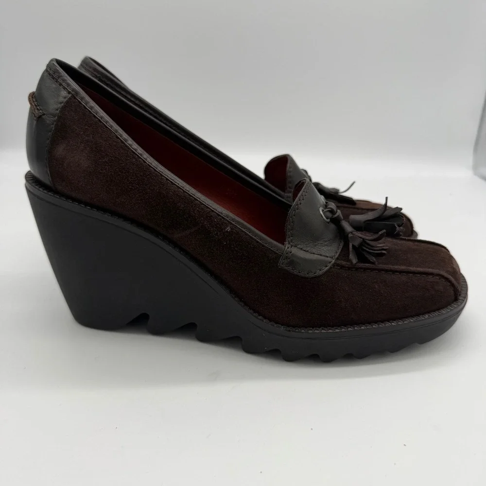 Donald J Pliner Baco Brown Suede Leather Tassel Wedge‎ Loafers Womens 6.5M